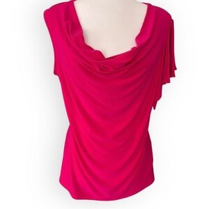 NWT Joseph Ribkoff Fuschia Drape Neck Sleeveless Top with Arm Ruffle Size 14